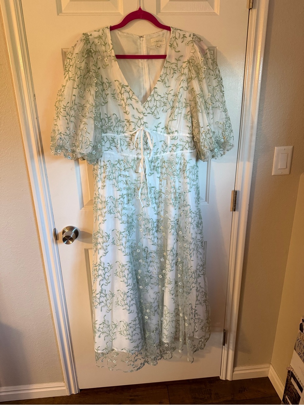 One Loved Babe Green Embroidered Dress